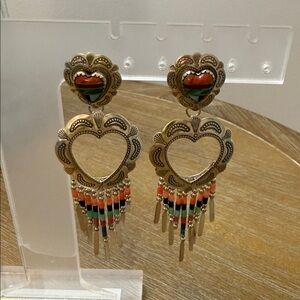 Vintage Sterling silver and Multicolor Heart Dangle Earrings